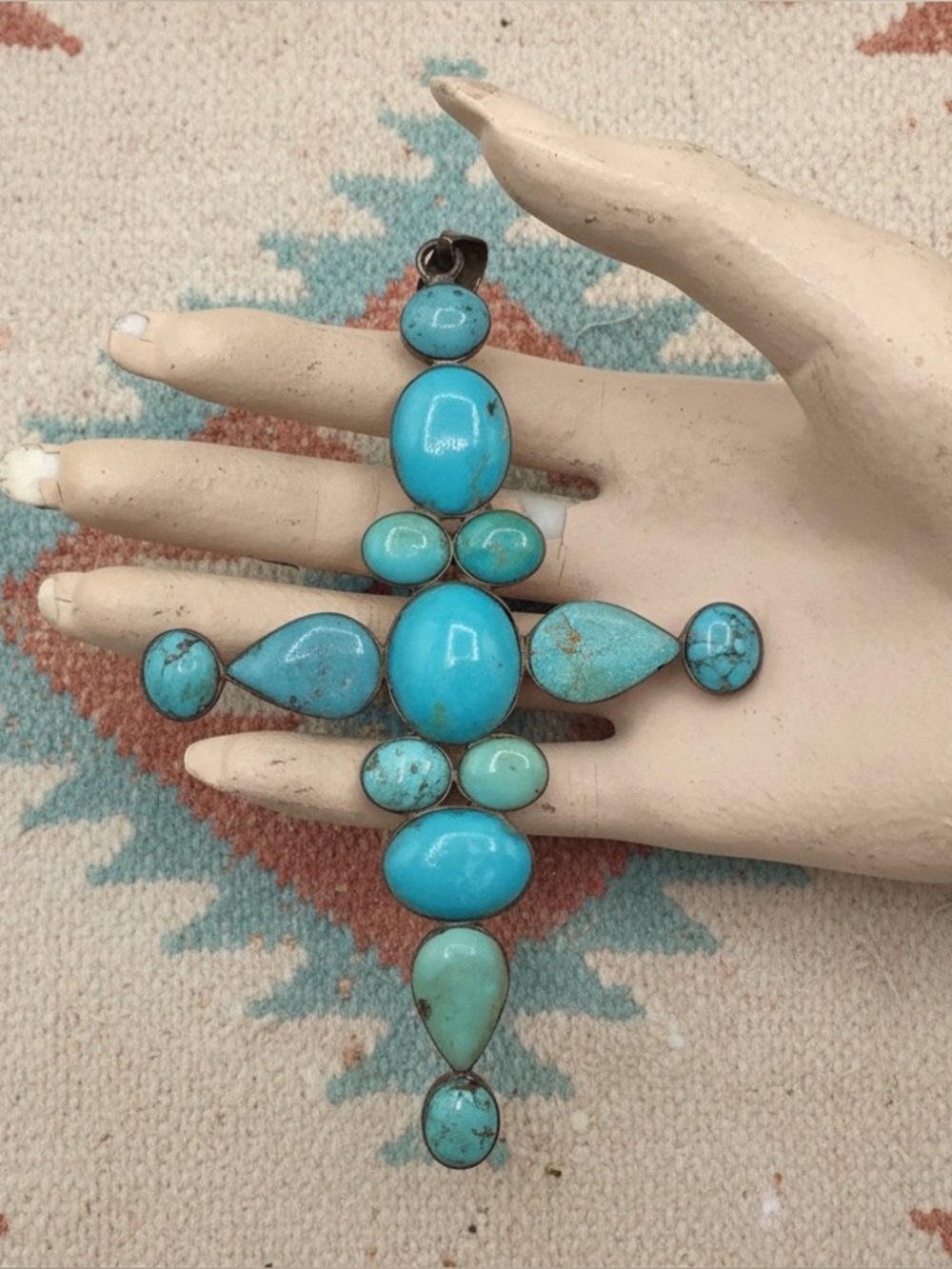 Massive Kingman Turquoise Cross Pendant